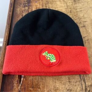 Nintendo Bowser Super Mario red black beanie Adult One Size Small Hole on Inside